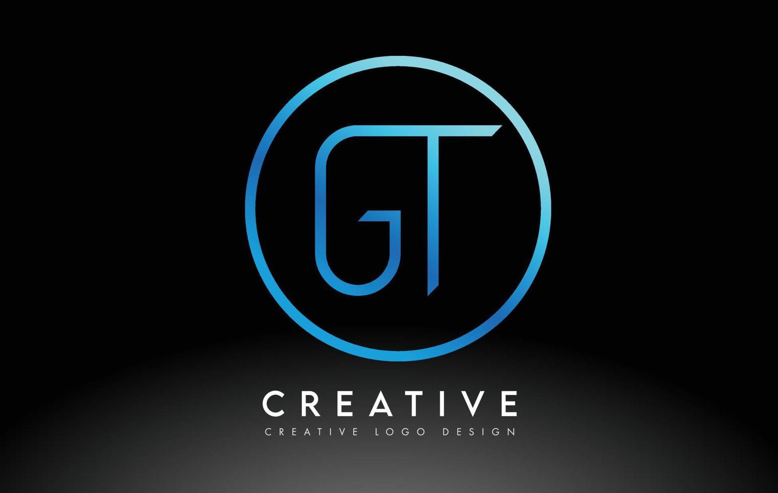neonblå gt bokstäver logotyp design slim. kreativt enkelt rent brev koncept. vektor