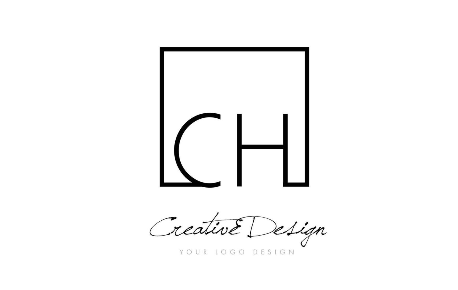 ch Square Frame Letter Logo Design mit schwarzen und weißen Farben. vektor