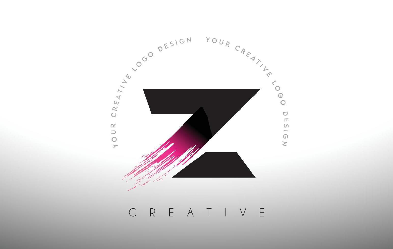 z-Pinsel-Buchstaben-Logo-Design mit künstlerischem Pinselstrich in schwarzen und violetten Farben vektor