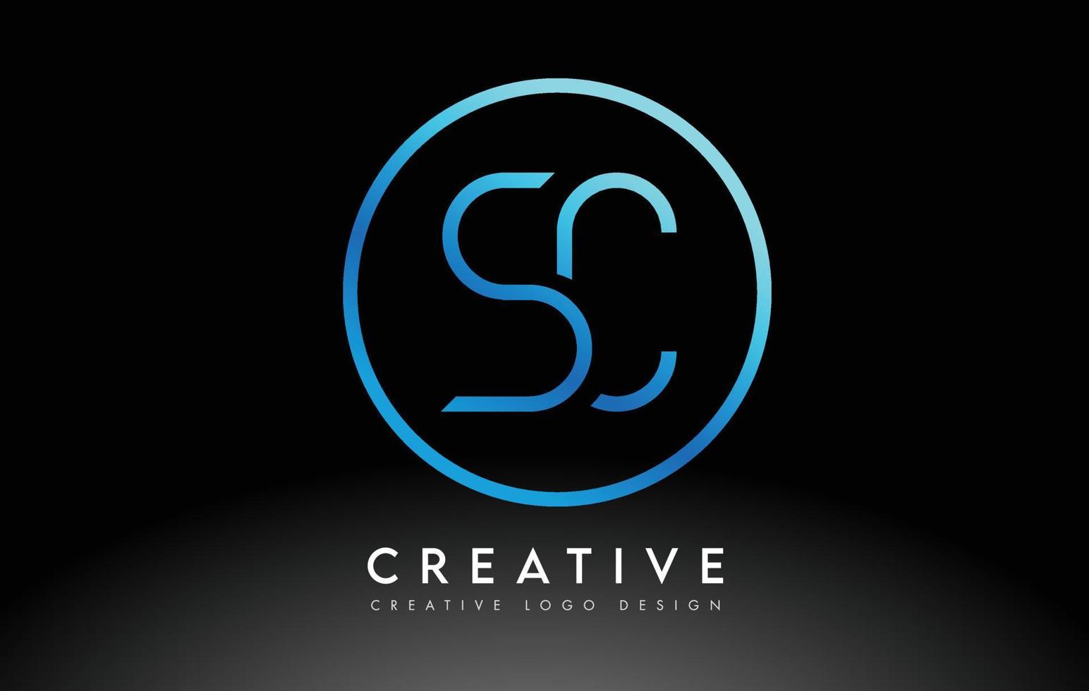 neonblå sc bokstäver logotyp design slim. kreativt enkelt rent brev koncept. vektor