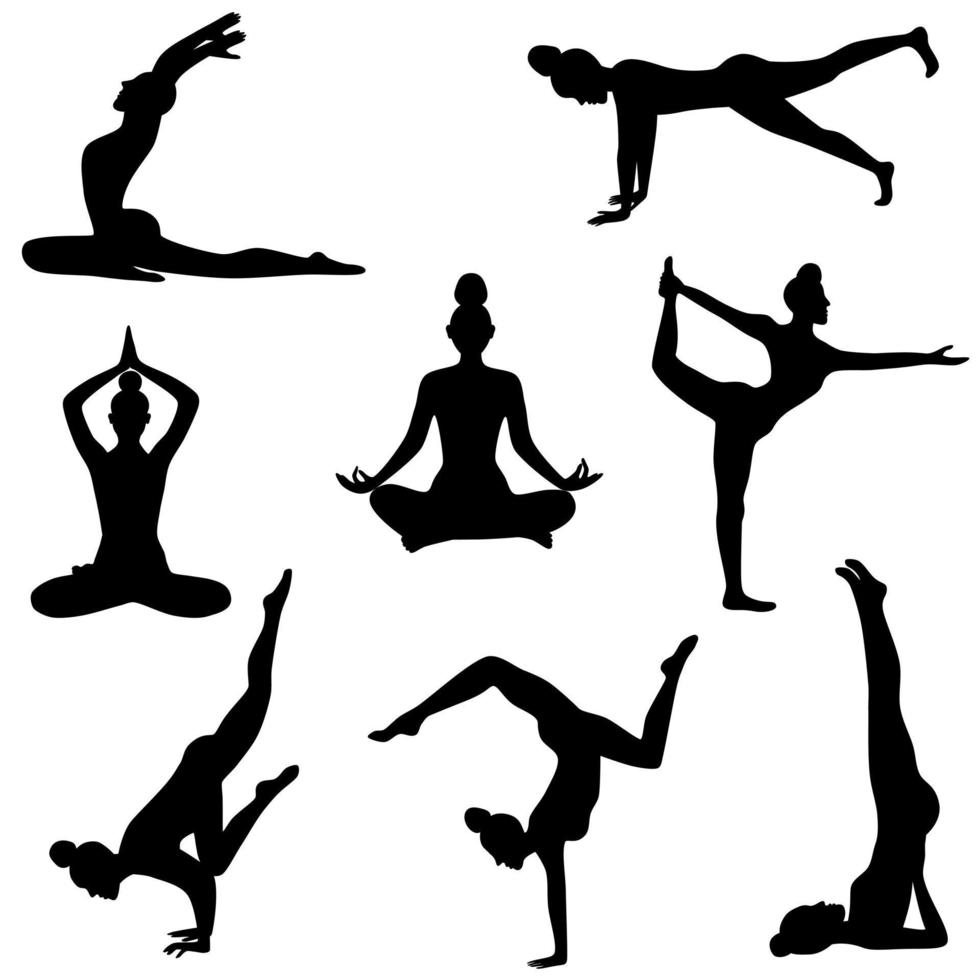 kvinnor yoga poserar siluett. vektor
