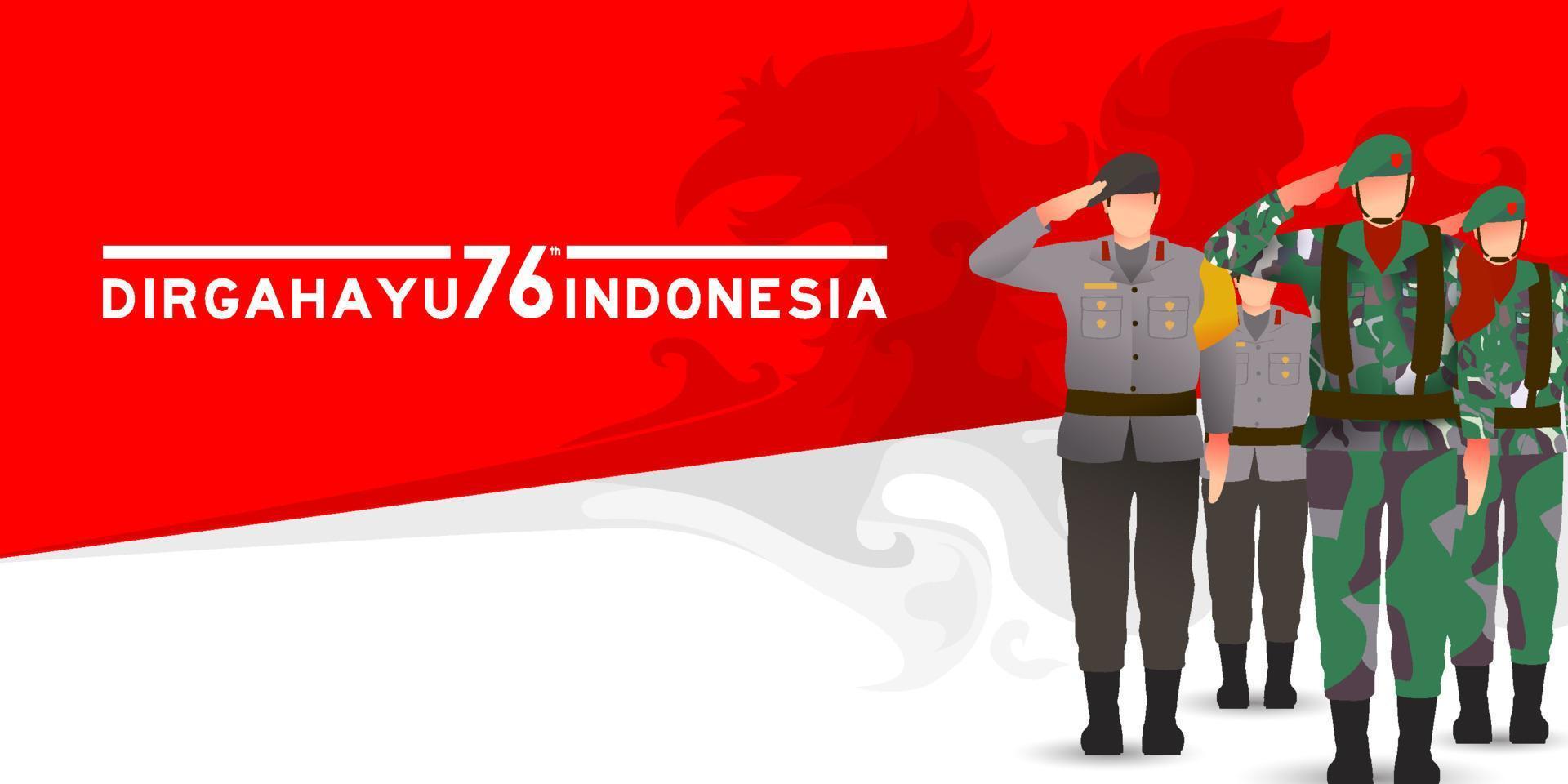 armee und polizei feiern gemeinsam den glücklichen unabhängigkeitstag indonesien. 76 Tahun Kemerdekaan Indonesien bedeutet 76 Jahre Unabhängigkeitstag Indonesiens vektor