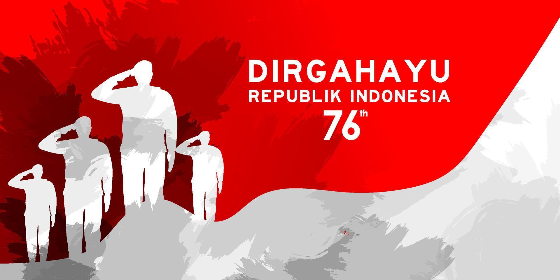armén och polisen firar lyckliga självständighetsdagen Indonesien tillsammans. 76 tahun kemerdekaan Indonesien översätts till 76 år Indonesiens självständighetsdag vektor
