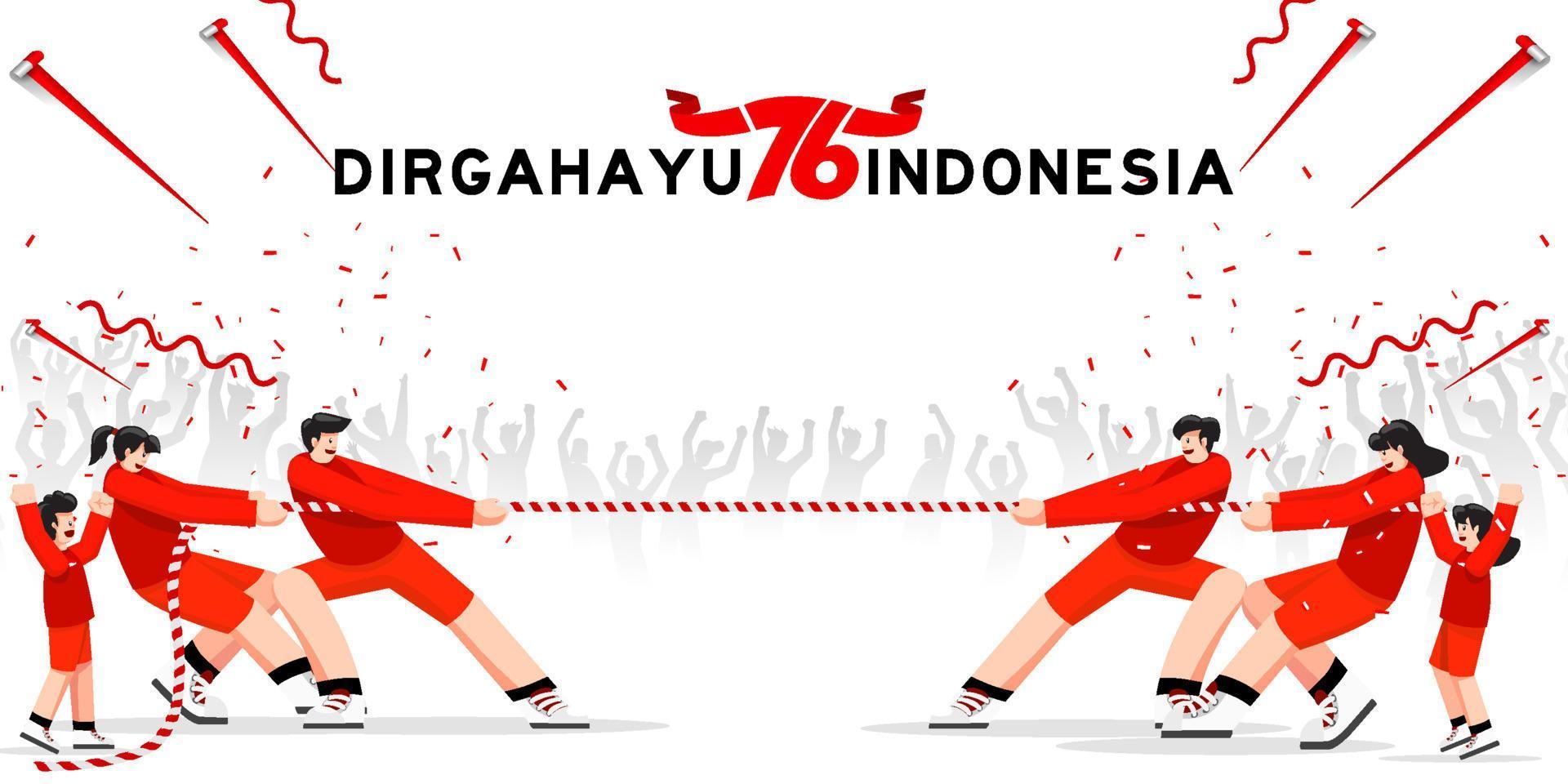 indonesien traditionella specialspel under självständighetsdagen, familj, barn dragkamp tillsammans med glädje vektor