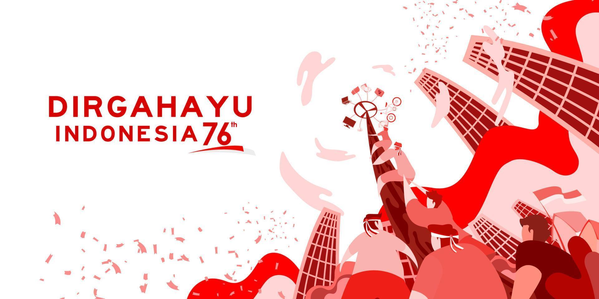 indonesien unabhängigkeitstag 17. august mit traditioneller spielkonzeptillustration. 76 Tahun Kemerdekaan Indonesien bedeutet 76 Jahre Unabhängigkeitstag Indonesiens vektor