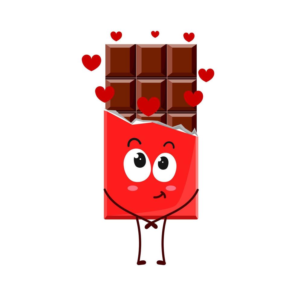 süße Cartoon-Schokolade mit dem Gefühl, sich zu verlieben. Vektorsymbol auf weißem Hintergrund für ein Maskottchen, Bücher, Postkarten und vieles mehr. vektor