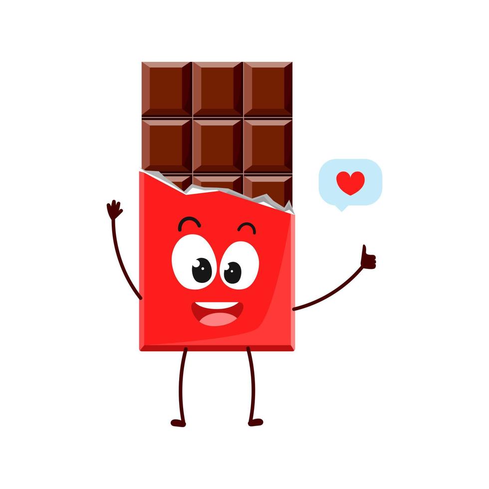 süße Cartoon-Schokolade zeigt ein Like. Vektorsymbol auf weißem Hintergrund für ein Maskottchen, Bücher, Postkarten und vieles mehr. vektor