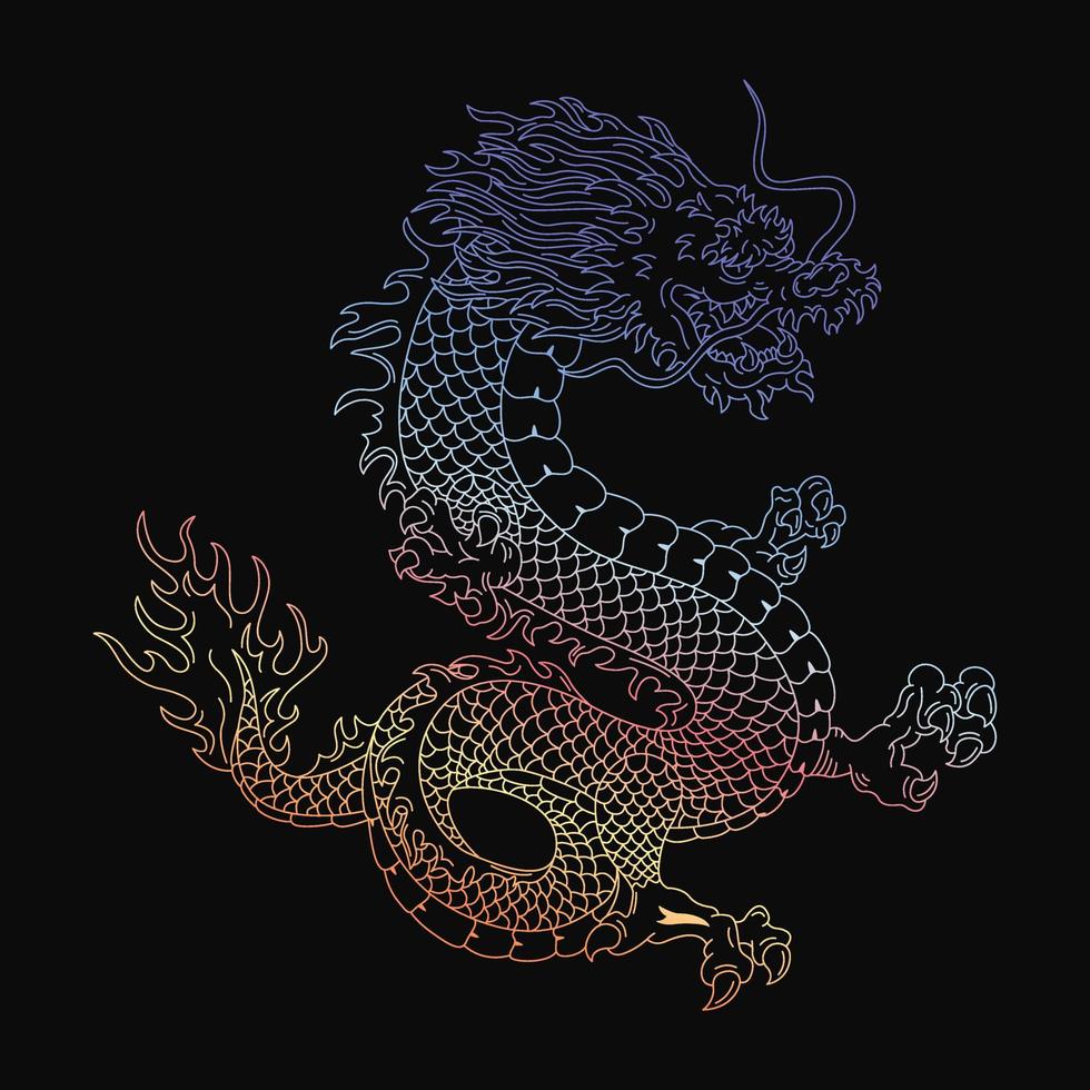 japansk drake illustration. handritad vektorgrafik för t-shirttryck och andra användningsområden. vektor