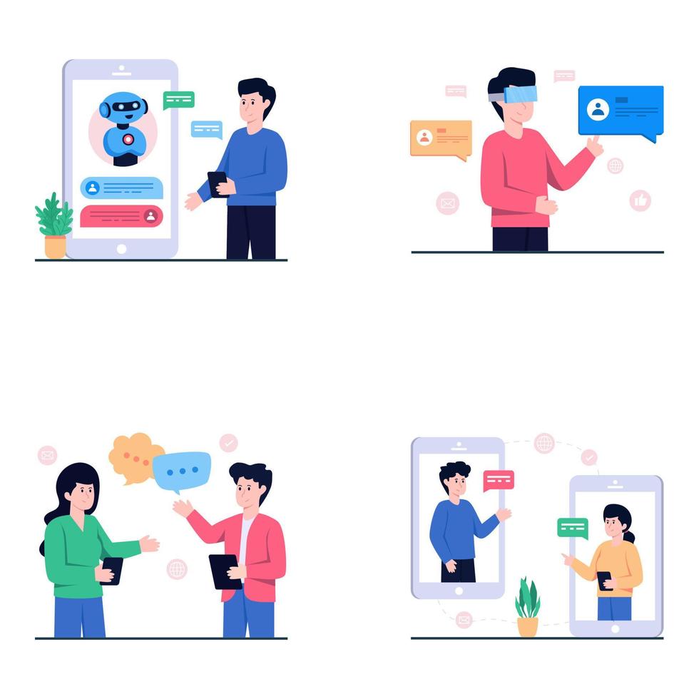 paket med platta illustrationer för social interaktion vektor