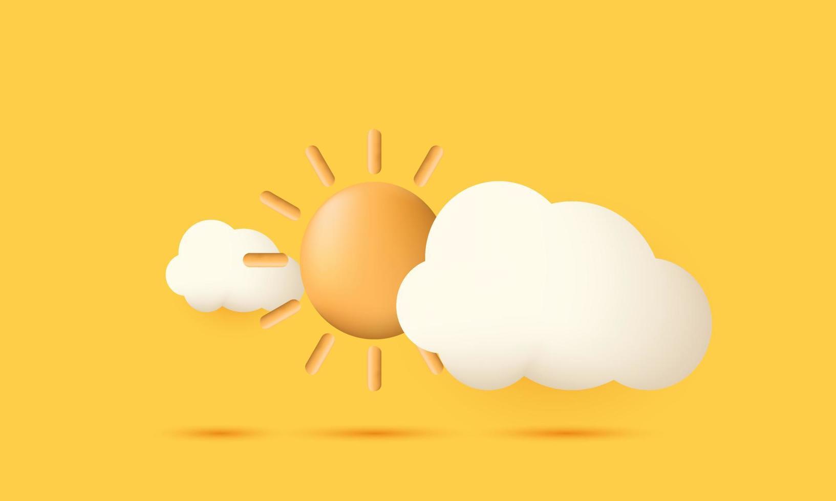 Einzigartige realistische Sonnenwolken auf gelbem Hintergrund 3d isoliert auf Vektor