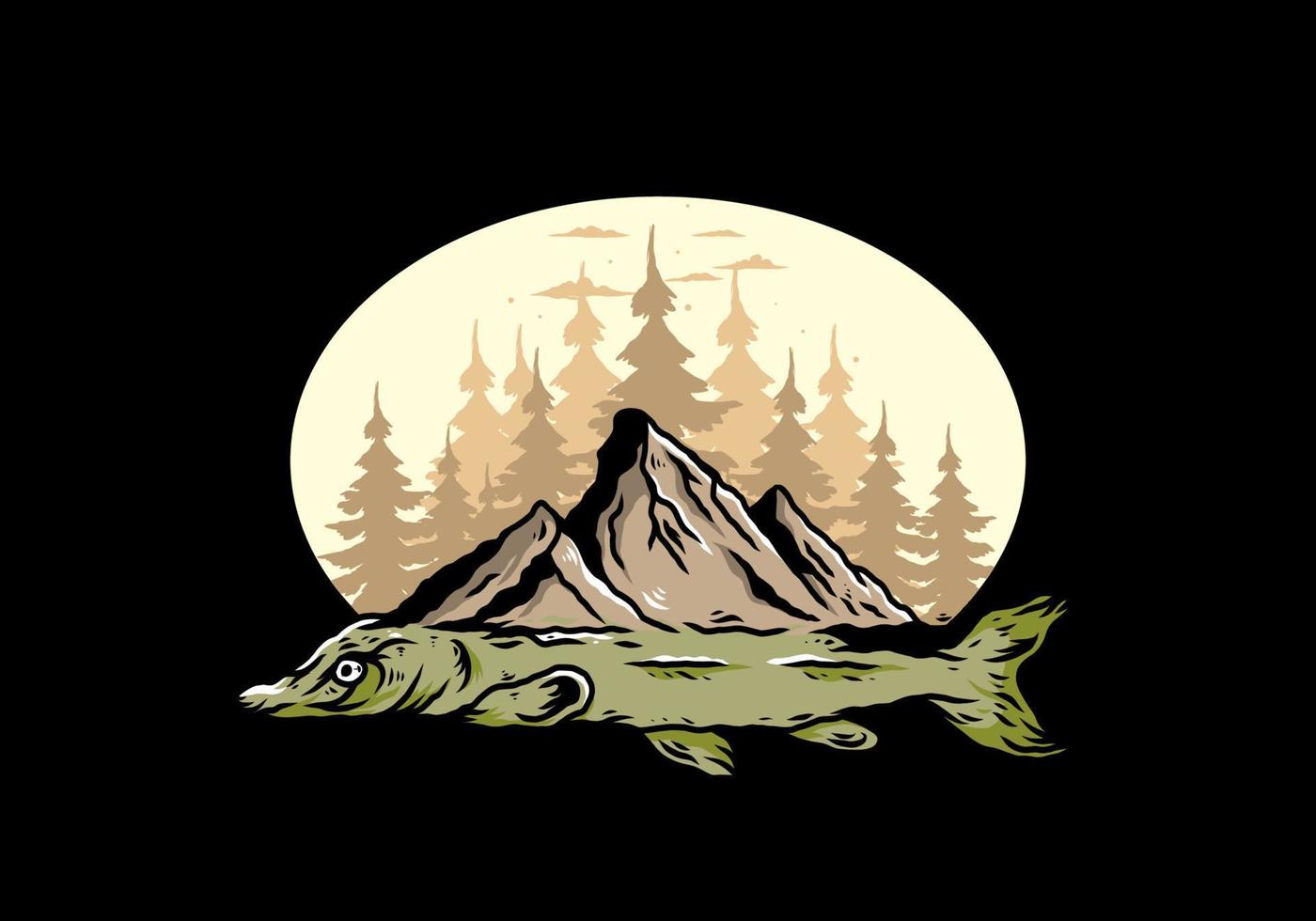 arapaima fisk och berg illustration vektor