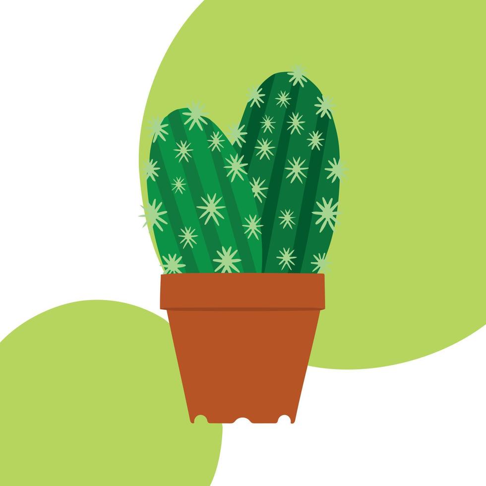 Konzept des stacheligen Doppelkaktus im Blumentopf. Vektor-Illustration. Bild des Kaktus isoliert auf farbigem Hintergrund mit grünen Flecken. gestaltungselement für das menü der broschürenplakat-website vektor