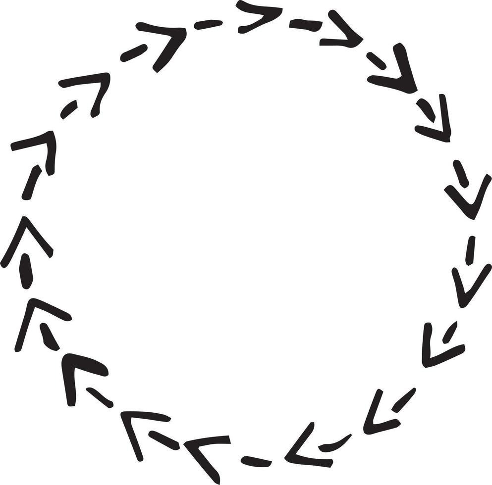 runder romantischer rahmen mit pfeilen im gekritzelstil. handgezeichnete grenze im skandinavischen einfachen liner-stil. Rahmen für Foto, Text, Tags, Etiketten, Karten, Einladungen vektor