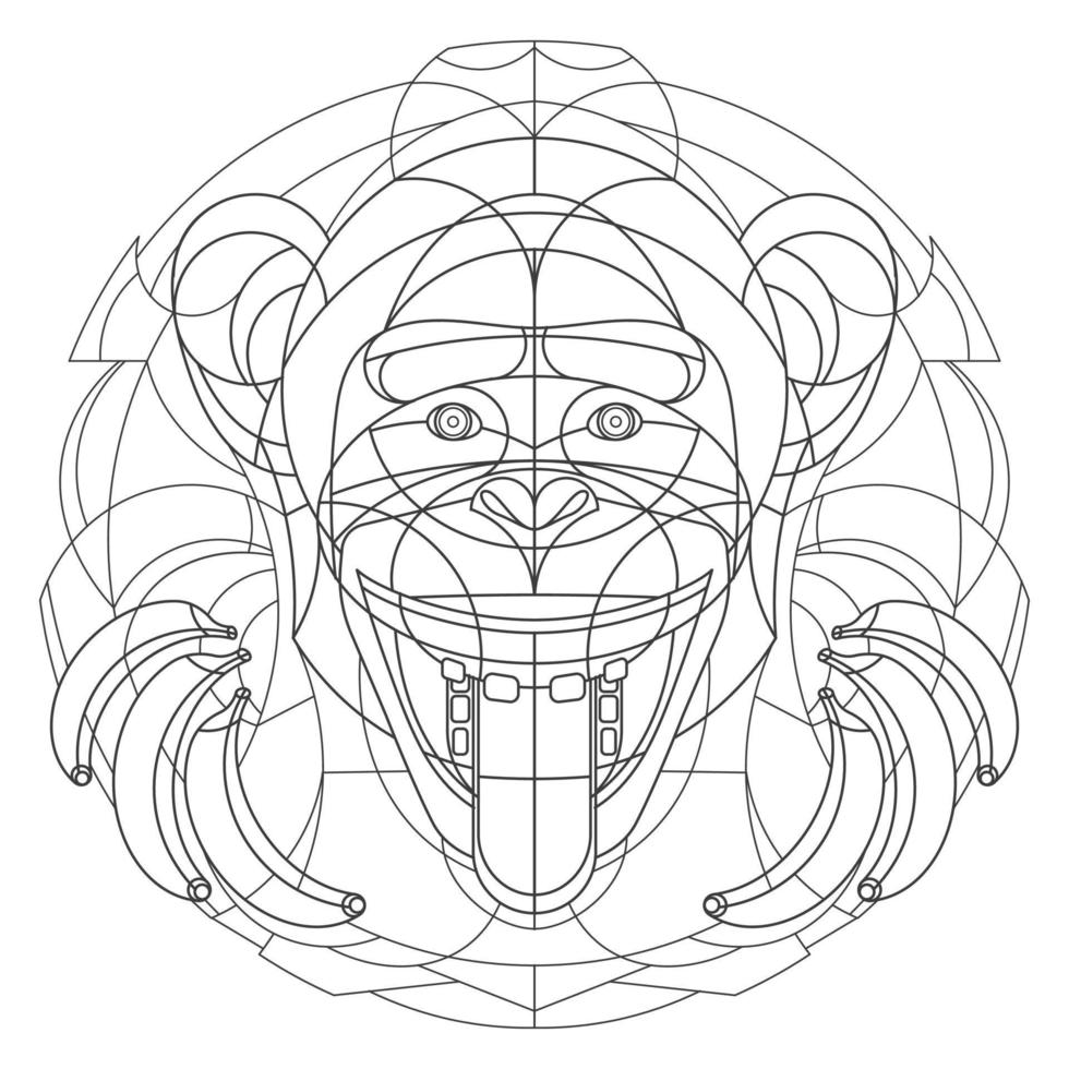 Affen-Muster. Illustration des Affen. Mandala mit einem Tier. Affe in einem runden Rahmen. Malvorlagen für Kinder und Erwachsene. vektor