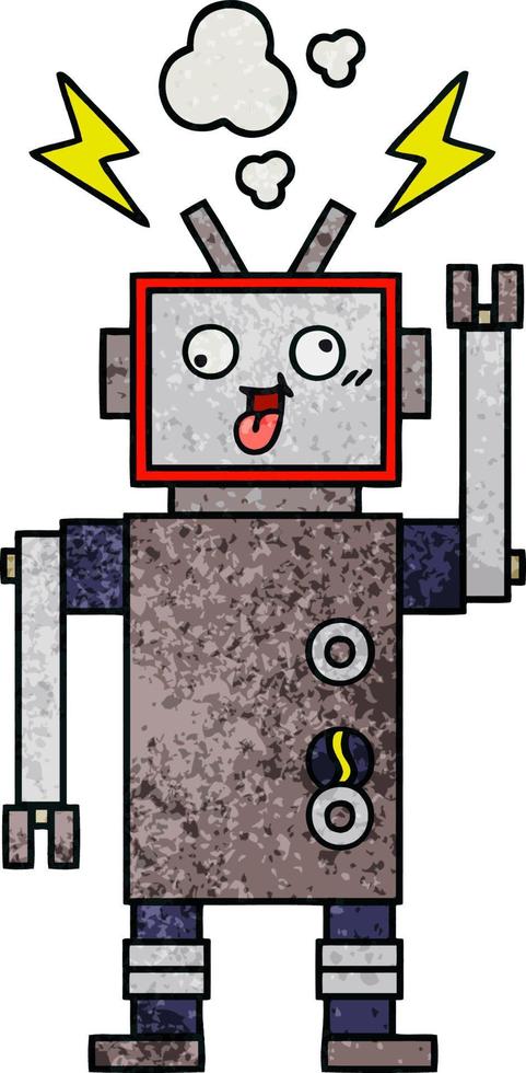 Retro-Grunge-Textur Cartoon verrückter kaputter Roboter vektor