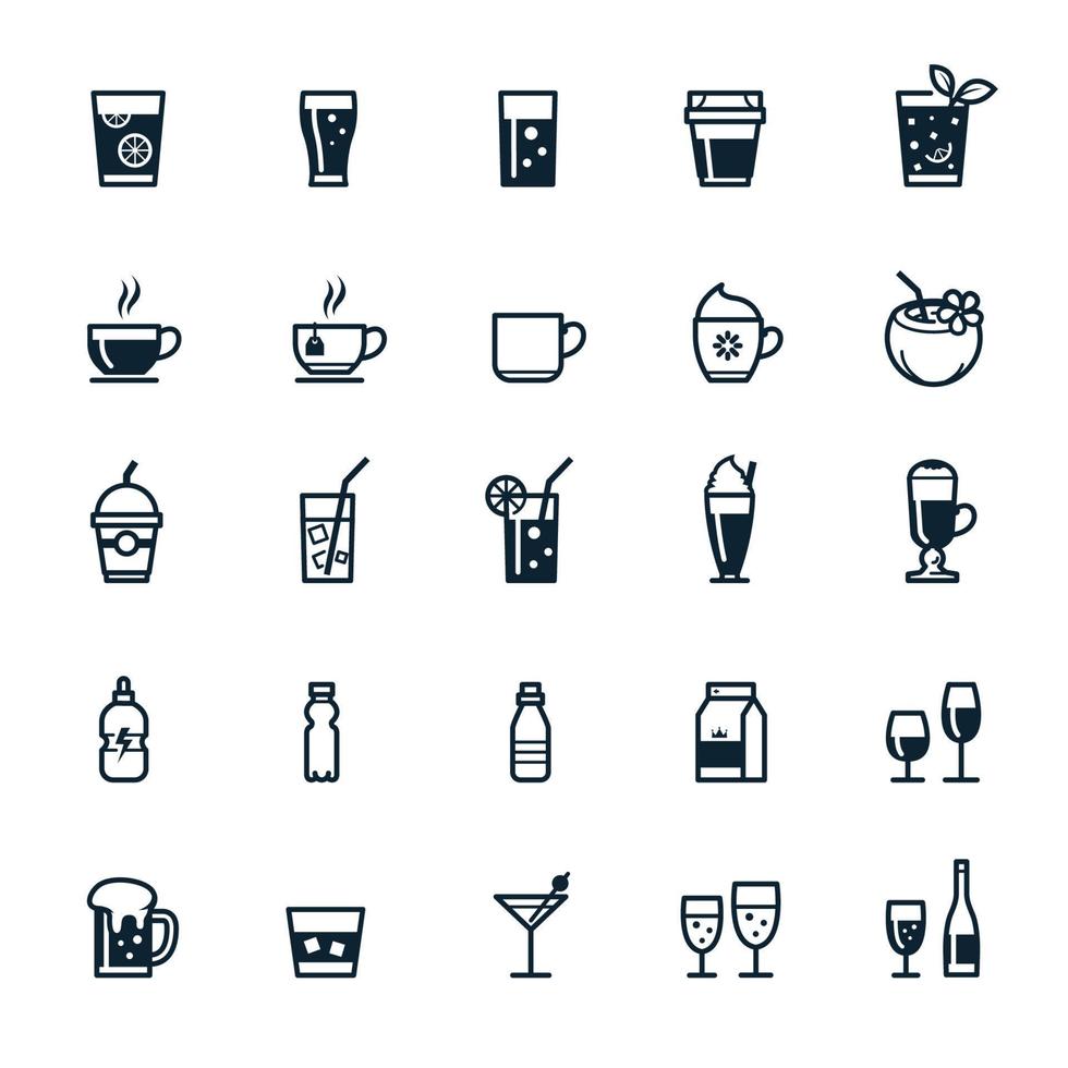 drycker och drycker ikoner med vit bakgrund vektor