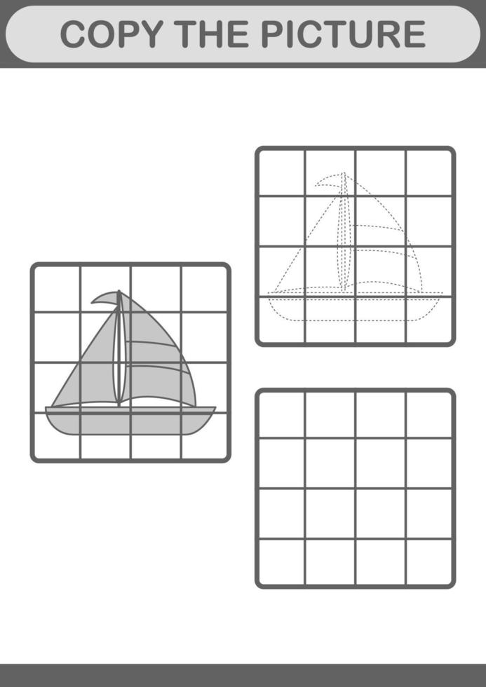 kopiera bilden med segelbåt. arbetsblad för barn vektor