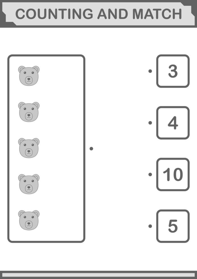 Zählen und passendes Bärengesicht. Arbeitsblatt für Kinder vektor