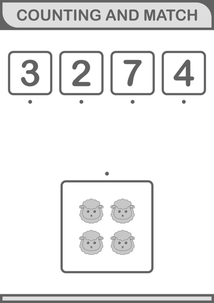 Zählen und Match-Schaf-Gesicht. Arbeitsblatt für Kinder vektor
