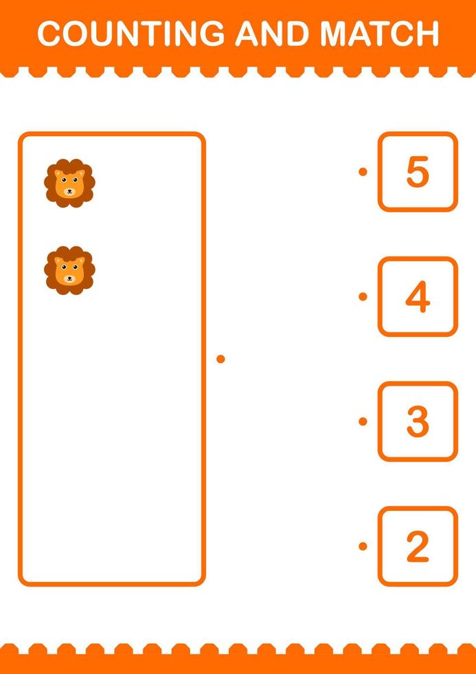 räkna och matcha lejonansikte. arbetsblad för barn vektor
