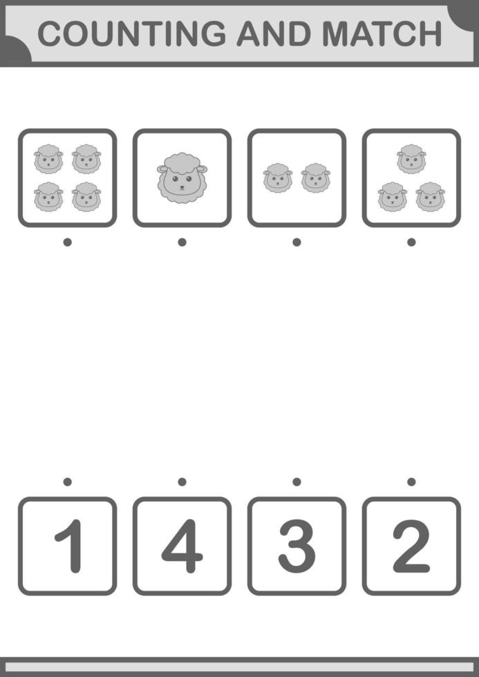 Zählen und Match-Schaf-Gesicht. Arbeitsblatt für Kinder vektor
