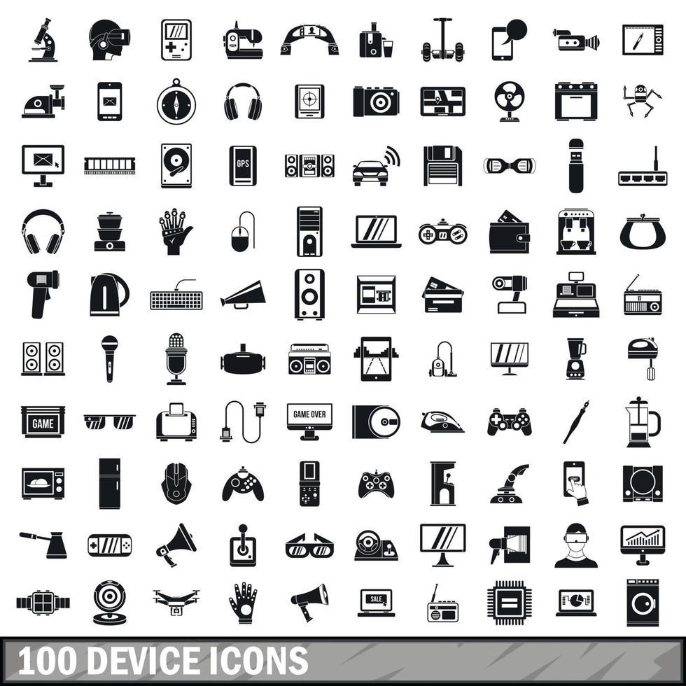 100 Geräte-App-Icons gesetzt, einfacher Stil vektor