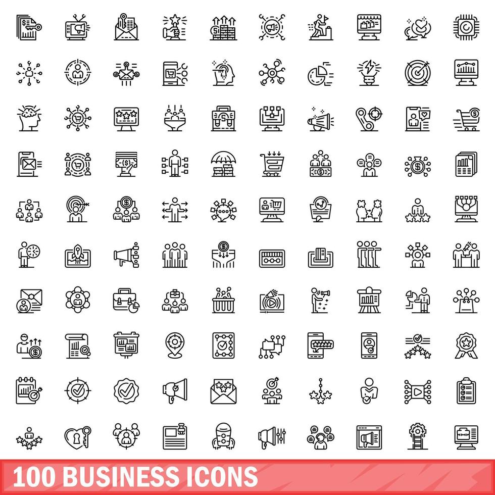 100 Business-Icons gesetzt, Umrissstil vektor