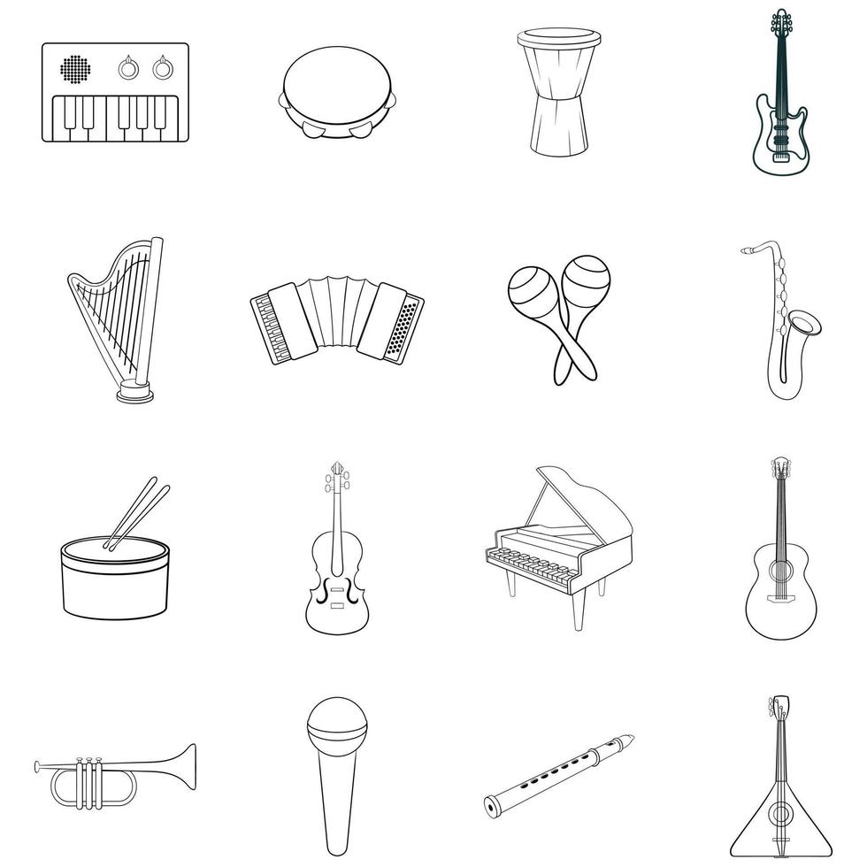 musikinstrument ikonuppsättning kontur vektor