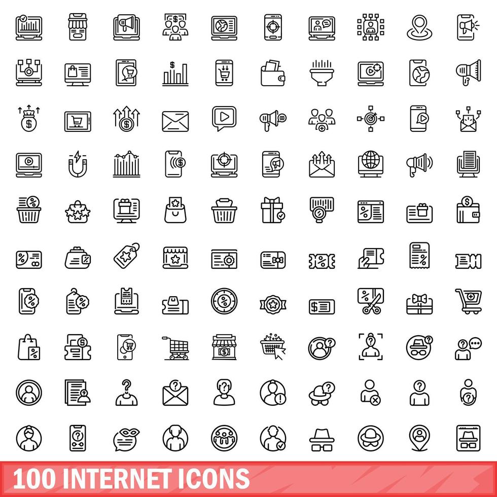 100 Internet-Icons gesetzt, Umrissstil vektor