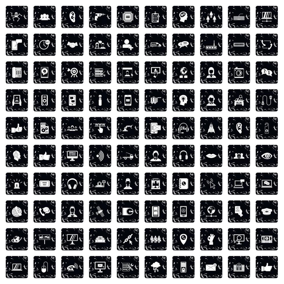 100 Call-Center-Icons gesetzt, Grunge-Stil vektor