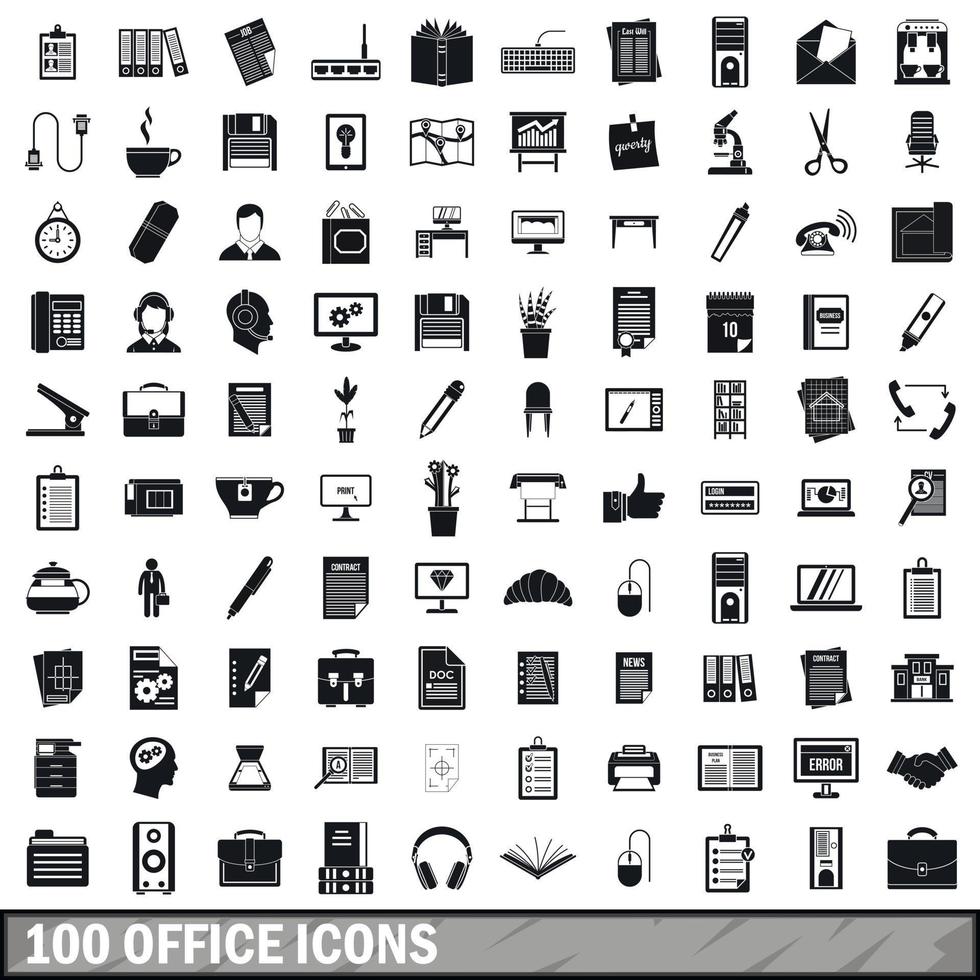 100 Office Icons Set, einfacher Stil vektor