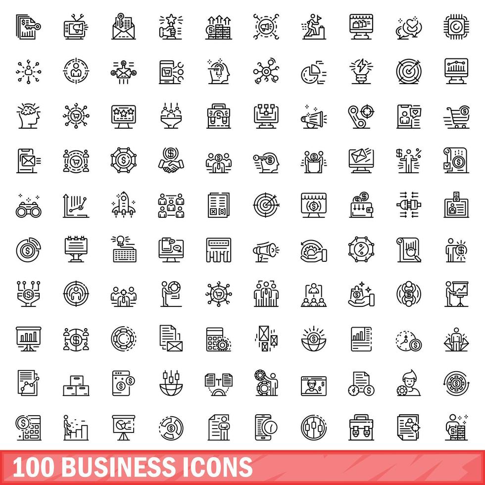 100 Business-Icons gesetzt, Umrissstil vektor