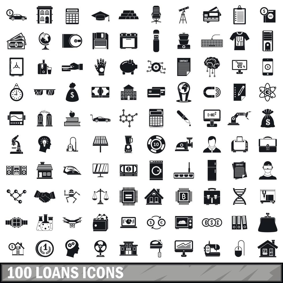 100 lån ikoner set, enkel stil vektor