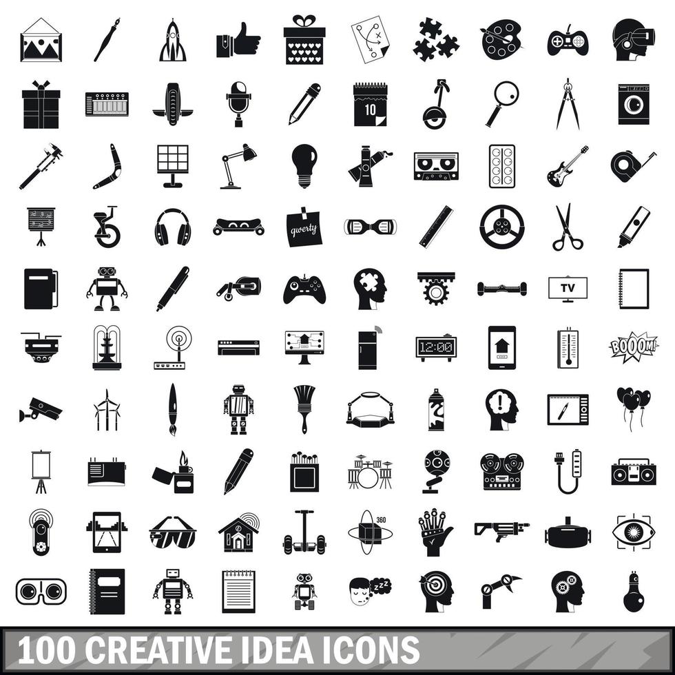 100 kreative Ideen-Icons gesetzt, einfacher Stil vektor