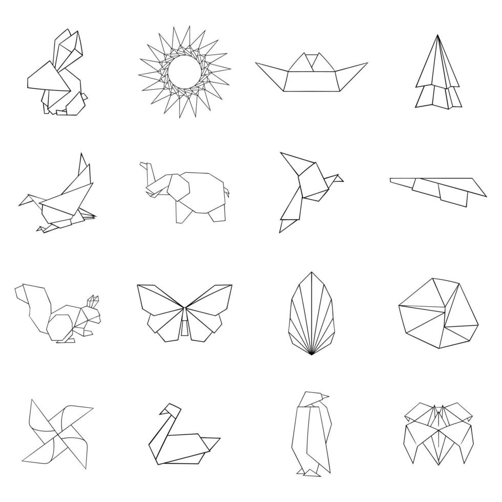 origami ikonuppsättning kontur vektor