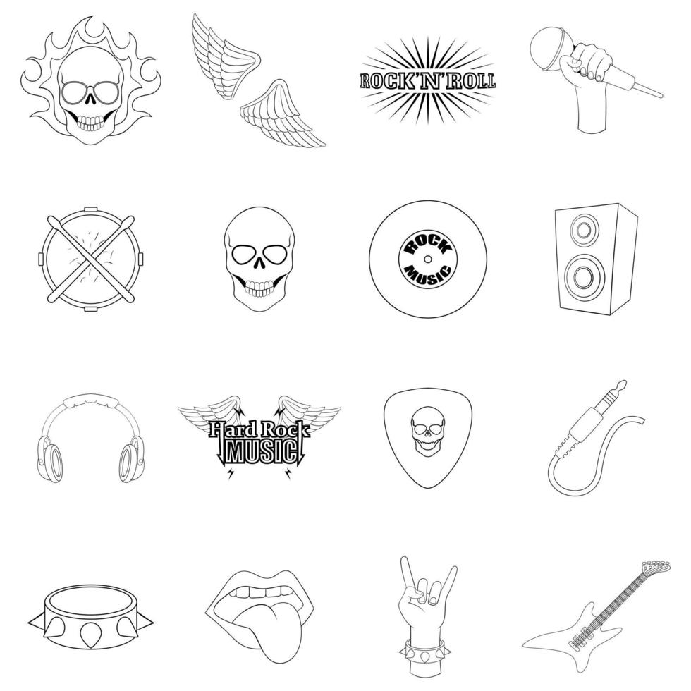 Umriss des Rockmusik-Icon-Sets vektor