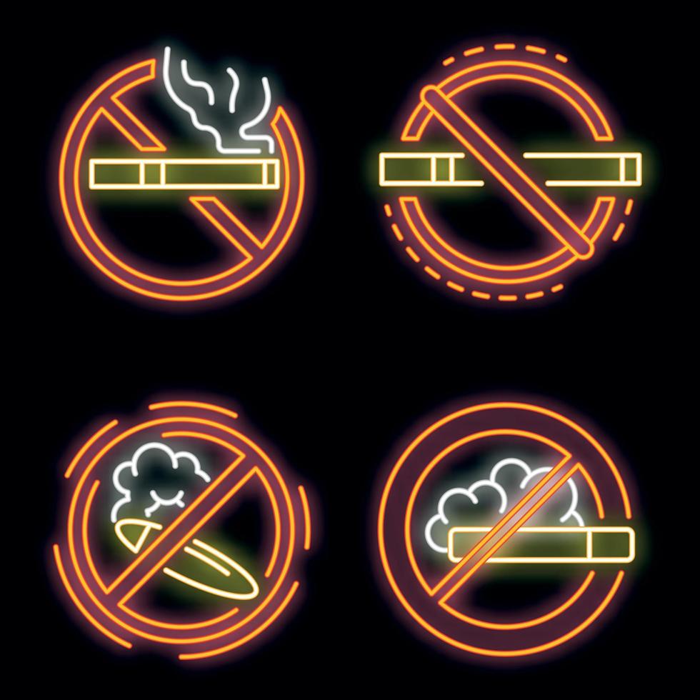 ingen rökning tecken ikonuppsättning vektor neon