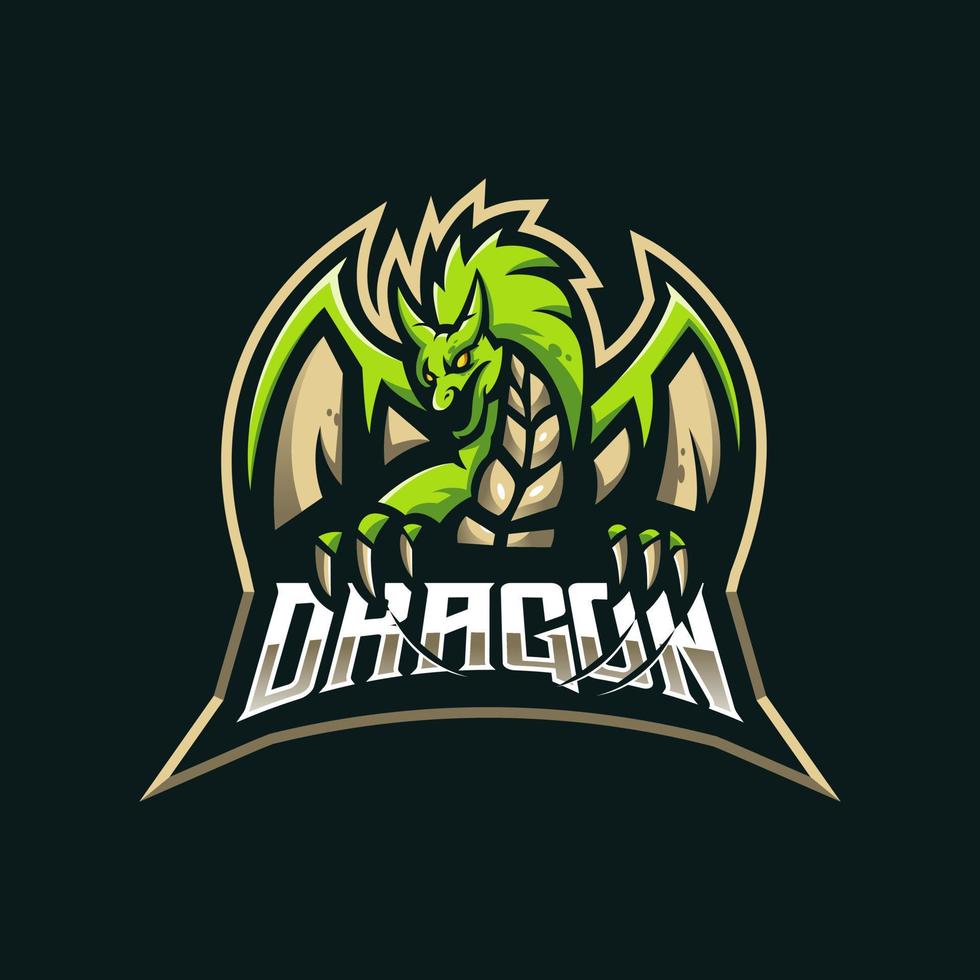 Green Dragon Maskottchen Logo Design für Sport, Team, Gaming vektor