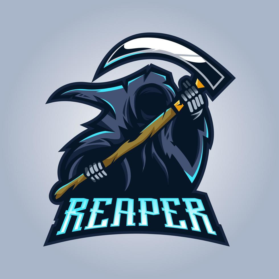 Reaper maskot logotyp design vektor med modern illustration koncept stil för märke, emblem och t-shirt utskrift. grim reaper illustration för e-sport