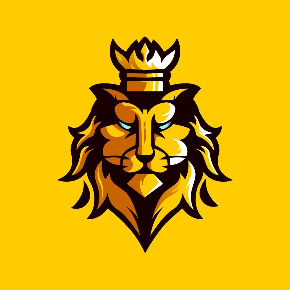 Logo-Designvektor des Löwenkönigs mit modernem Illustrationskonzeptstil für Abzeichen-, Emblem- und T-Shirt-Druck. wütende Löwenillustration auf gelbem Hintergrund vektor