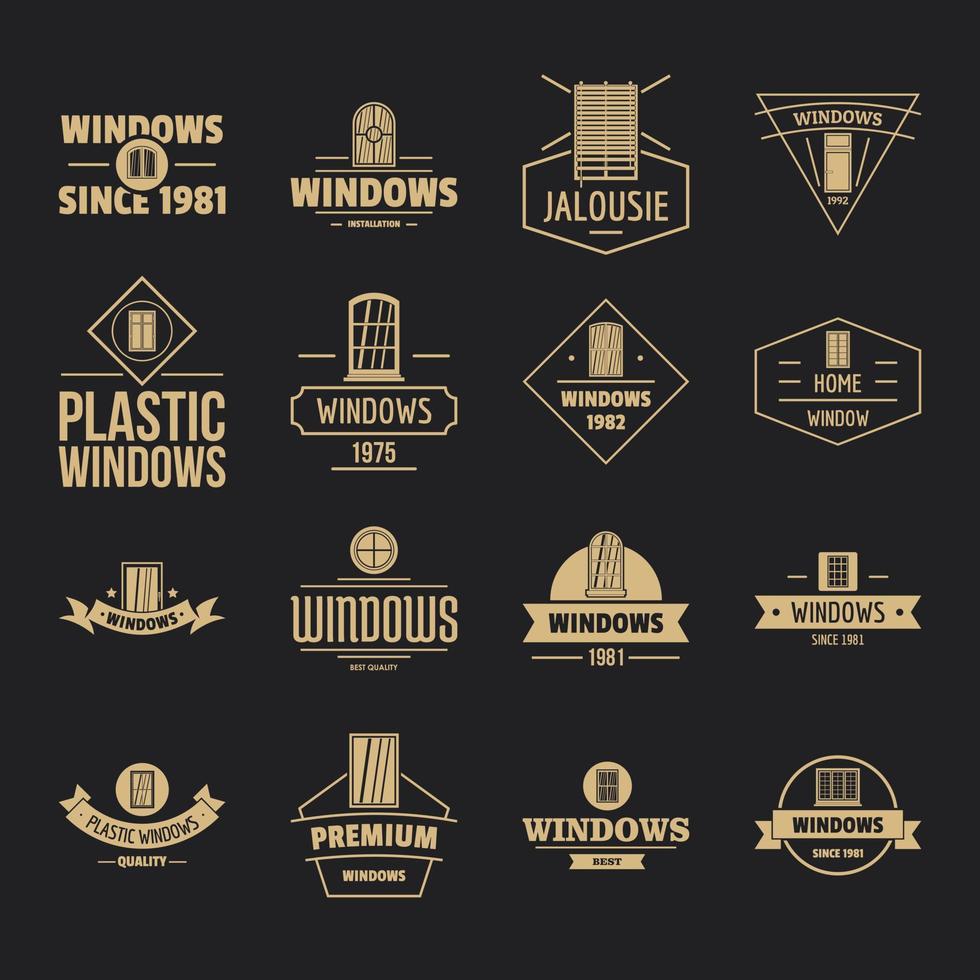 Fensterbau-Logo-Icons gesetzt, einfacher Stil vektor