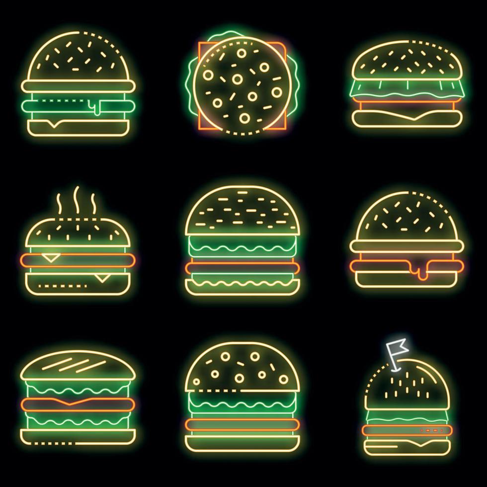 Burger-Symbole setzen Vektorneon vektor