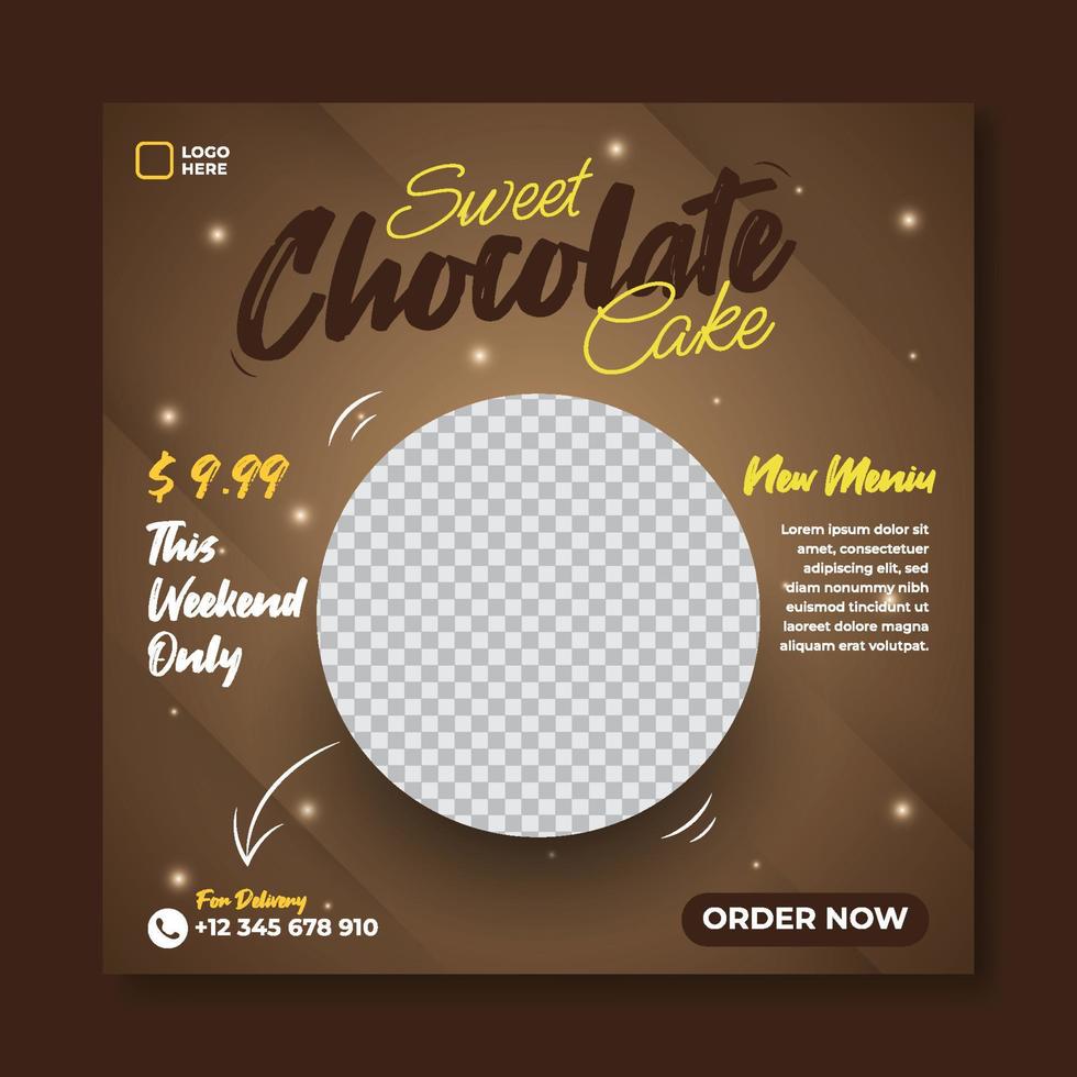 Schokoladenkuchen-Social-Media-Post-Vorlage mit Leerzeichen für den Produktverkauf im dunklen Hintergrund vektor