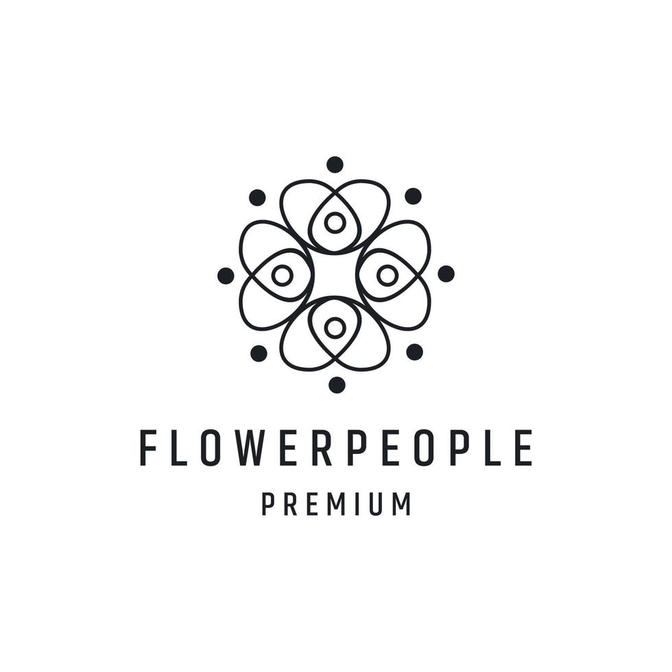 Blumenmenschen-Logo-Design mit Strichzeichnungen auf weißem Hintergrund vektor