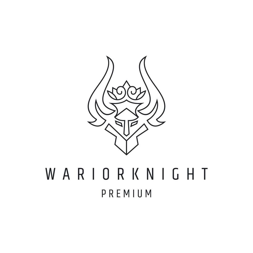 warior knight logotyp linjär stilikon på vit bakgrund vektor