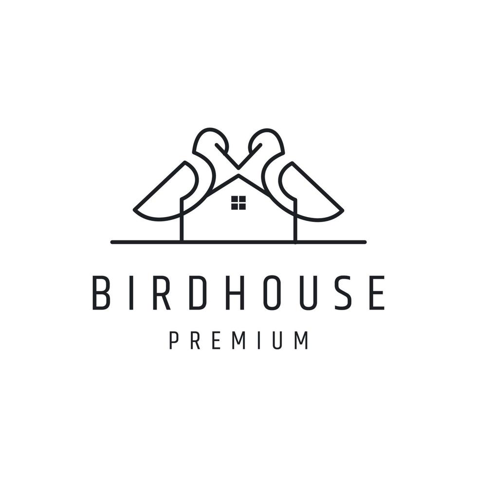 Vogelhaus-Logo-Design mit Strichzeichnungen auf weißem Hintergrund vektor