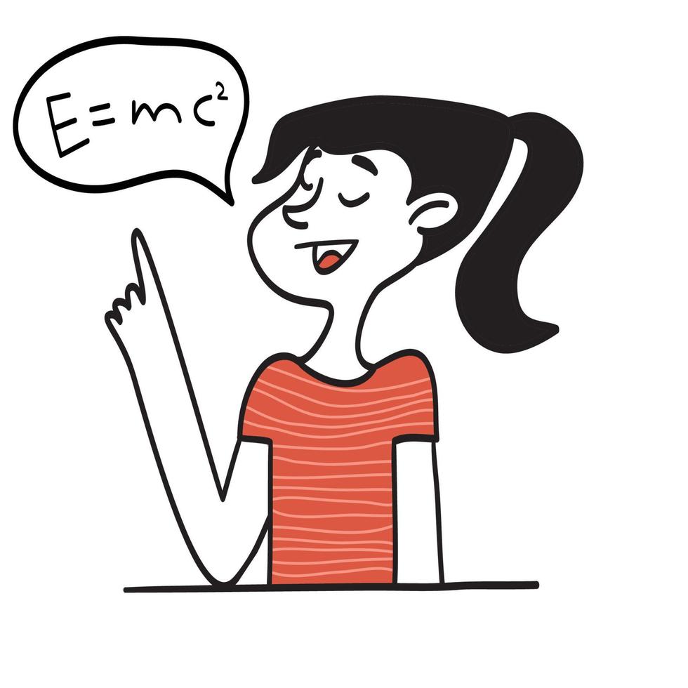 Lehrerin hebt einen Finger hoch. Cartoon-Vektor-Illustration. Mädchen spricht vektor