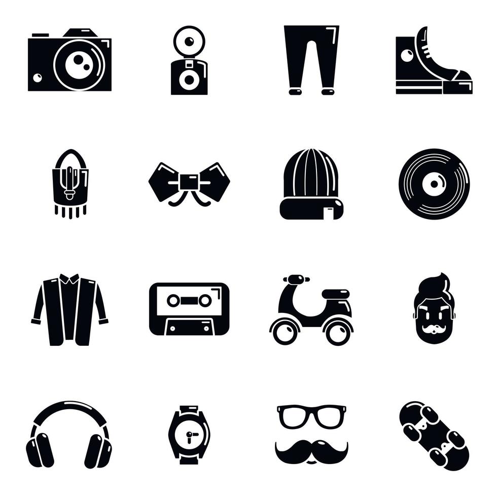hipster symboler ikoner set, enkel stil vektor