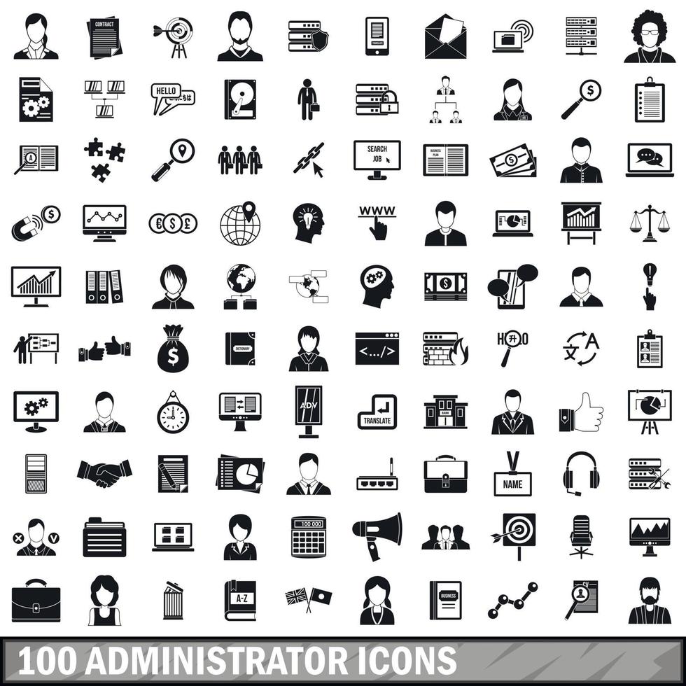 100 administratörsikoner set, enkel stil vektor