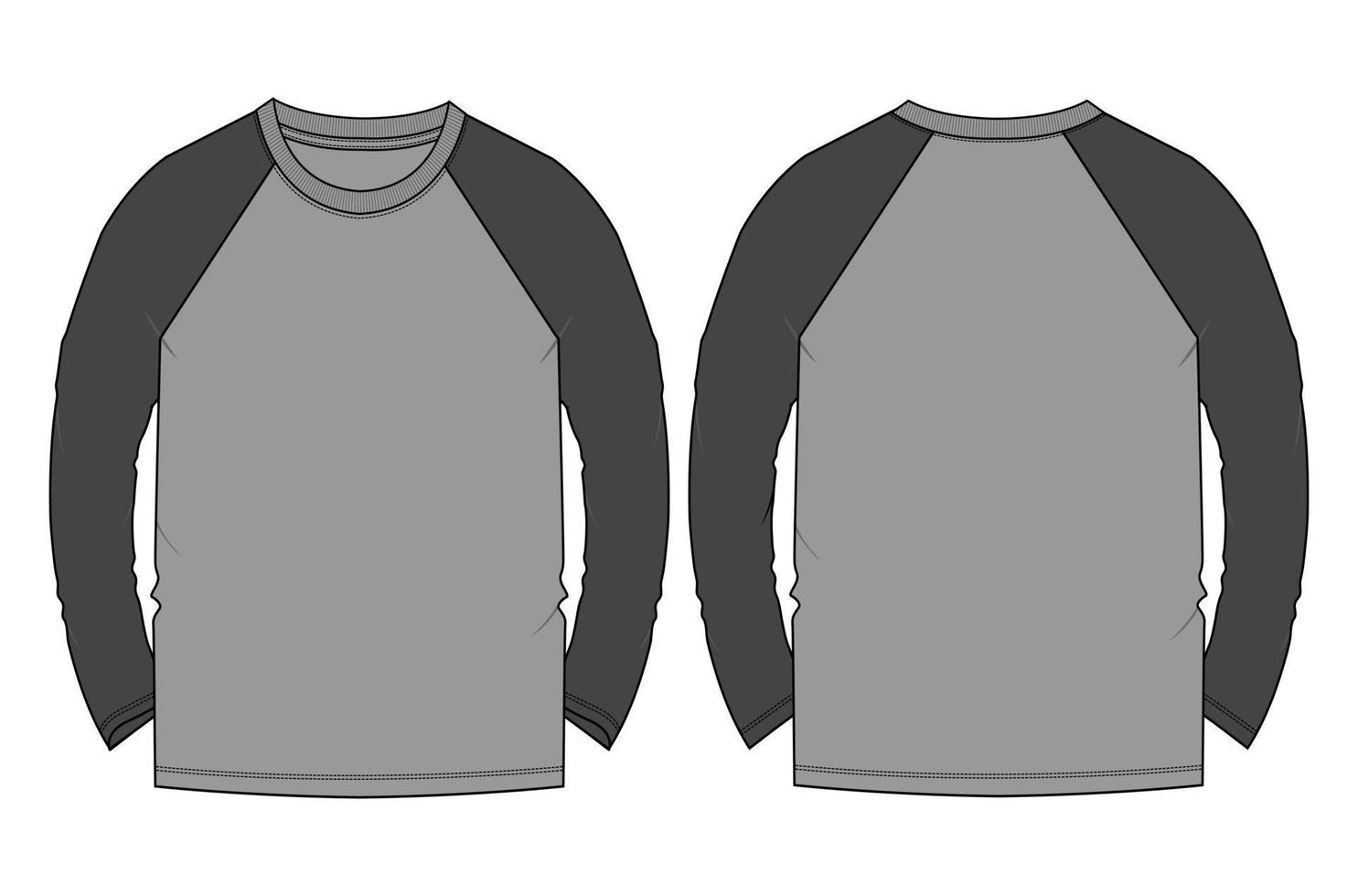 raglan zweifarbig langarm t-shirt vektor illustration graue farbvorlage